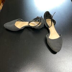 Madeline Stuart Black Flat Rhinestone Shoes Size 7.5